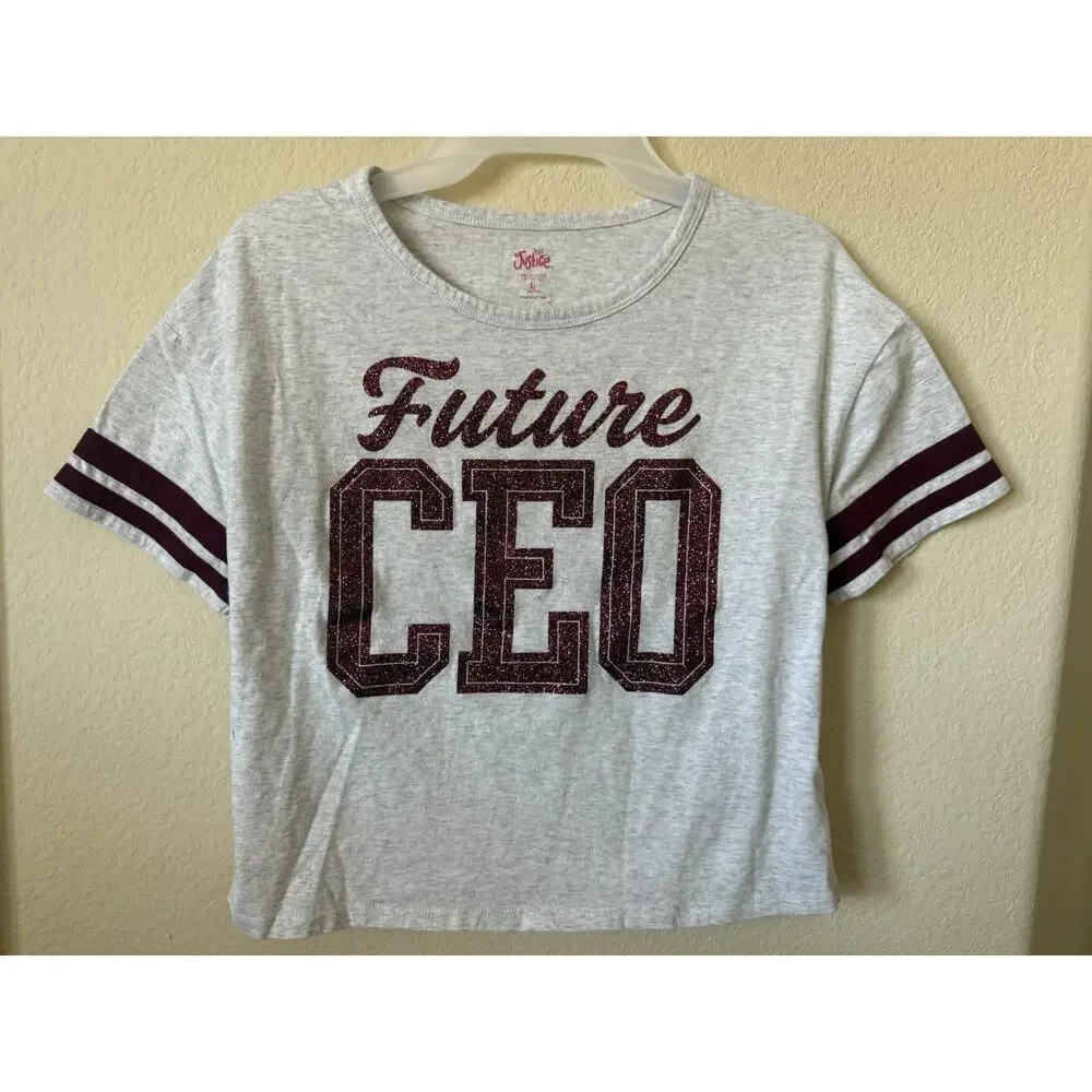 Lot Of 3 Justice Glitter Future CEO Good Vibes Boxy T Shirt Tops Size L 12/14